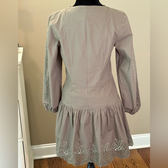 Women’s REBECCA TAYLOR LA VIE Olive green embroidered poplin dress- Size Medium - Picture 3 of 10